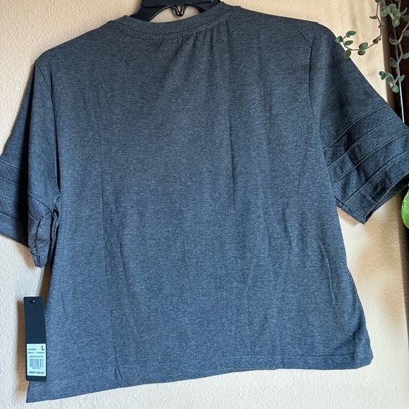 Charcoal grey Bebe cropped boxy short sleeve top with sequence bling lettering - Picture 3 of 8